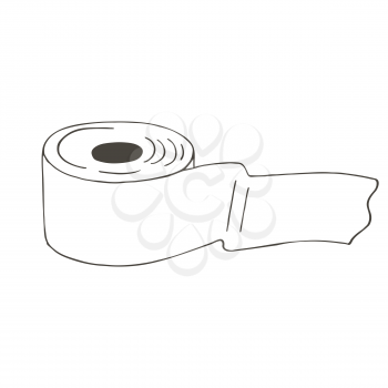 Contour Vector icon in hand draw style. Isolated on white background. Bathroom and its components. Hygiene products. Toilet paper