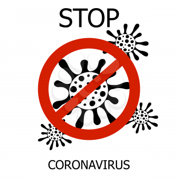 Coronavirus in China. Novel coronavirus (2019-nCoV), white background. Sign caution coronavirus. Stop coronavirus. Coronavirus outbreak. Black Coronavirus Bacteria Cell Icons