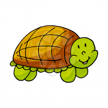 Cute turtle. Marine theme icon in hand draw style. Cute childish illustration of sea life. Icon, badge, sticker, print for clothes