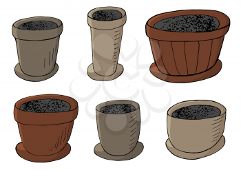 Cute vector illustration. Set of cartoon flower pots. Illustration elements for your design