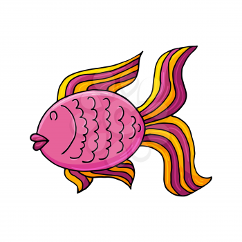 Fabulous fish. Marine theme icon in hand draw style. Cute childish illustration of sea life. Icon, badge, sticker, print for clothes