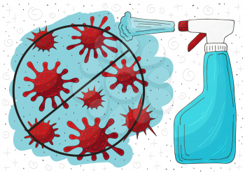Hand sanitizer bottle. Antibacterial flask kills bacteria. Disinfectant concept