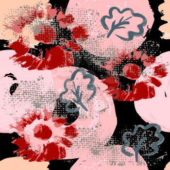 Floral motif artistic seamless pattern with trendy hand drawn textures, spots, brush strokes. Modern bright design for paper, covers, fabrics, decoration