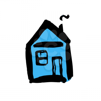 Hand drawing paint, brush drawing. Isolated on a white background. Doodle grunge style icon. Outline illustration. House icon