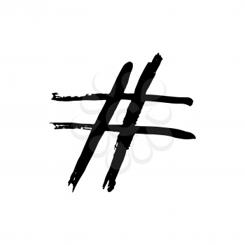 Hashtag icon. Hand drawing paint, brush drawing. Isolated on a white background. Doodle grunge style icon. Decorative. Outline, line icon, cartoon illustration