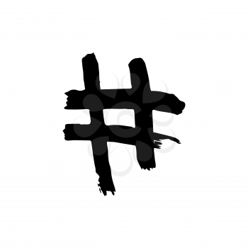 Hashtag icon. Hand drawing paint, brush drawing. Isolated on a white background. Doodle grunge style icon. Outline, line icon, cartoon illustration