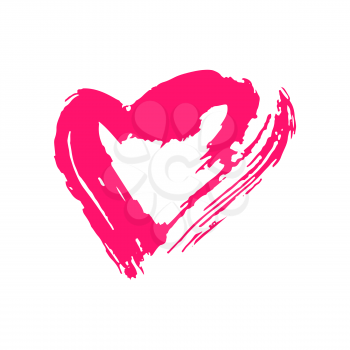 Heart, love icon. Sticker, pin. Hand drawing paint, brush drawing. Isolated on a white background. Doodle grunge style icon. Outline