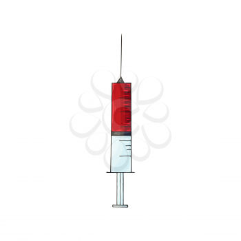 Medical icon. Vector illustration in hand draw style. Image isolated on white background. Medical tools. Syringe, injection