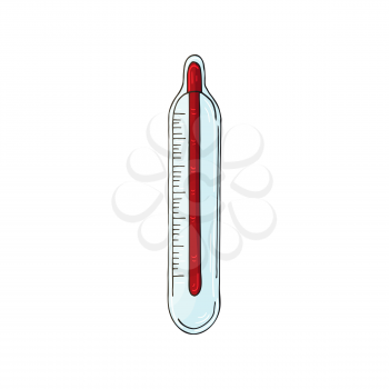Medical icon. Vector illustration in hand draw style. Image isolated on white background. Medical tools. Thermometer
