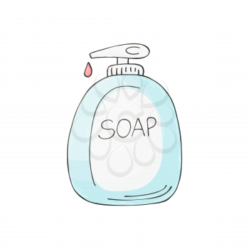 Medical icon. Vector illustration in hand draw style. Isolated. Medical instrument. Liquid soap