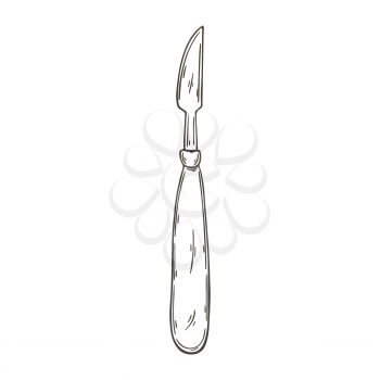 Outline Medical icon. Vector illustration in hand draw style. Image isolated on white background. Medical instrument. Scalpel