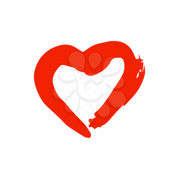 Romantic icon, heart. Hand drawing paint, brush drawing. Isolated on a white background. Doodle grunge style icon. Decorative element. Outline, line icon, cartoon illustration. Sticker, pin