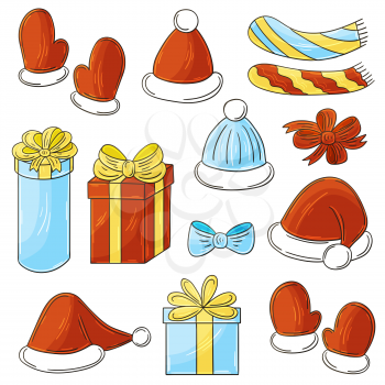 Set of new year elements in hand draw style. Collection of cute vector illustrations for your design