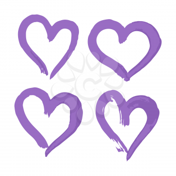 Set of romantic icon, heart. Hand drawing paint, brush drawing. Isolated on a white background. Doodle grunge style icon. Outline icon, cartoon illustration