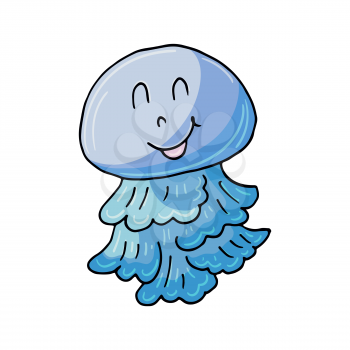 Small jellyfish. Marine theme icon in hand draw style. Cute childish illustration of sea life. Icon, badge, sticker, print for clothes