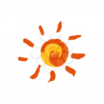 Sun icon. Doodle grunge style icon. Hand drawing paint, brush drawing. Isolated on a white background