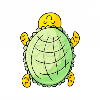 Turtle. Marine theme icon in hand draw style. Cute childish illustration of sea life. Icon, badge, sticker, print for clothes