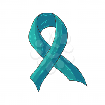 Vector icon in hand draw style. Image isolated on white background. Blue-green ribbon. The problem of sexual violence