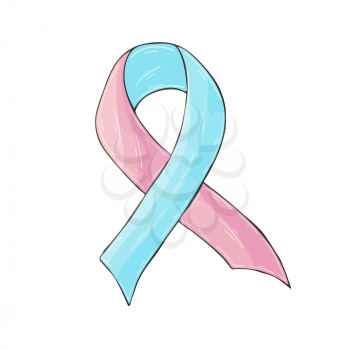 Vector icon in hand draw style. Image isolated on white background. Pink and blue ribbon. Prolife