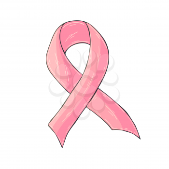 Vector icon in hand draw style. Image isolated on white background. Pink ribbon. Breast cancer problem