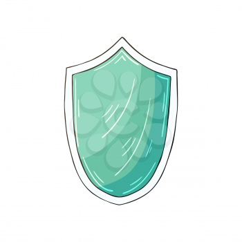 Vector icon in hand draw style. Image isolated on white background. Protection and safety. Green shield