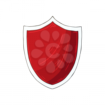 Vector icon in hand draw style. Image isolated on white background. Protection and safety. Red shield