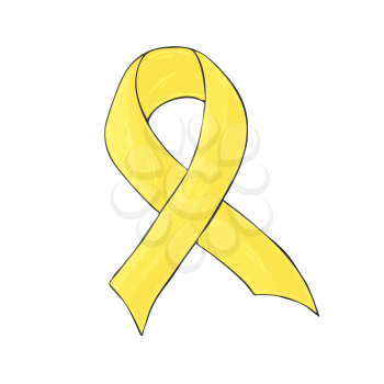 Vector icon in hand draw style. Image isolated on white background. Yellow ribbon. Bone tumor, Osteosarcoma
