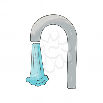 Vector icon in hand draw style. Isolated. Bathroom and its components. Hygiene products. Faucet with water, sink