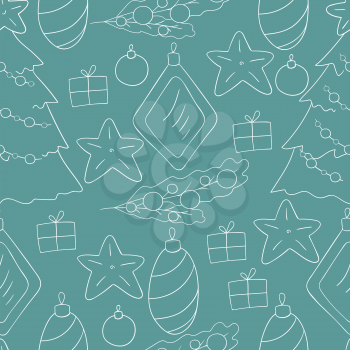 Blue Seamless vector pattern with stars, Christmas tree decorations. Can be used for fabric, packaging, wrapping paper, textile and etc