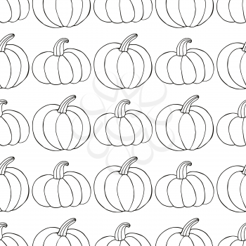 Seamless pattern for Halloween design. Vector illustration in hand draw style. Coloring print with cute pumpkins