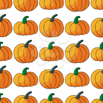 Seamless pattern for Halloween design. Vector illustration in hand draw style. Decorative print with cute pumpkins