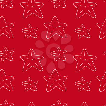 Seamless vector pattern with stars. Pattern in hand draw style. Red background. Can be used for fabric and etc