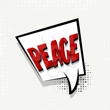 Lettering peace. Comics book balloon.  Bubble icon speech phrase. Cartoon exclusive font label tag expression. Comic text sound effects. Sounds vector illustration.