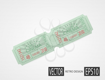 Coupons. Retro cinema ticket. Designer vector illustration isolated on white background. Vintage texture ticket paper in old pop art style.