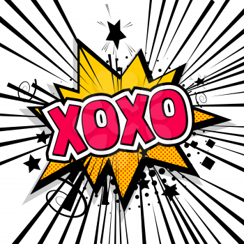 Lettering xoxo, kiss, love, romance. Comics book balloon. Comic text sound effects. Bubble icon speech phrase. Cartoon exclusive font label tag expression. Sounds vector illustration.