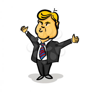 January 10, 2017 Cartoon character portrait Donald Trump thumb up giving a speech white background. Positive caricature President of USA. 