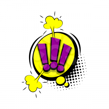 Lettering exclamation point. Comics book halftone balloon. Bubble icon speech phrase. Cartoon exclusive font label tag expression. Comic text sound effects dot back. Sounds vector illustration.