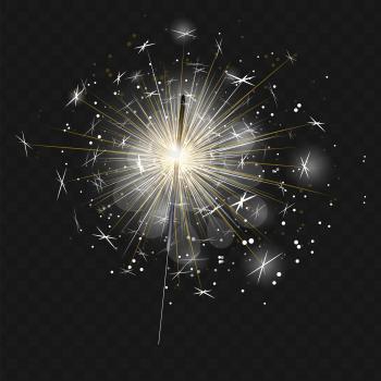 Abstract burning bengal light vector illustration. Festive Christmas sparkler decoration lighting element. Sparkler vector firework. Magic light isolated effect.