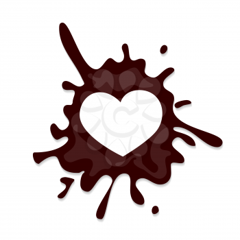 Chocolate dessert. Realistic chocolate shape of heart with splashes. 3D vector illustration. Banner Valentines day with love.
