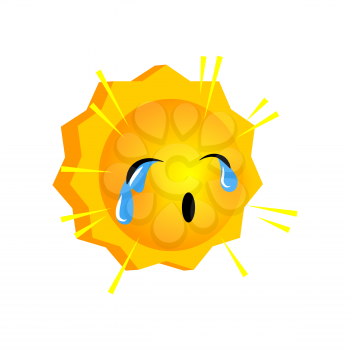 Vector illustration cry sunny smile icon. Face emoji yellow icon. Smile cute funny emotion face on isolated background. Happy feelings, expression for message, sms.