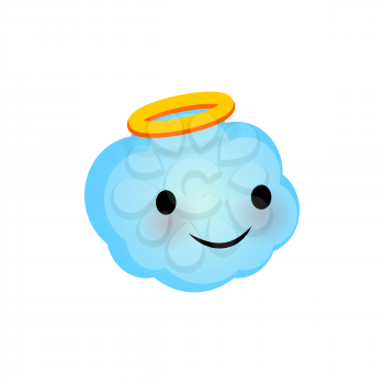 Vector illustration cloud smile icon. Face emoji blue angel cloud icon. Smile cute funny emotion face on transparent background. Happy feelings, expression for message, sms.