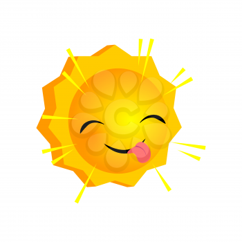 Vector illustration show tongue cute sunny smile icon. Face emoji yellow icon. Smile funny emotion face on isolated background. Happy feelings, expression for message, sms.