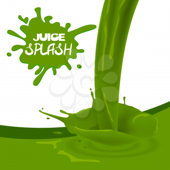 Green apple, kiwi juice. Sweet smudges splashes drops on white background. Realistic package design products.