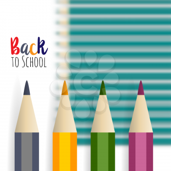 background image for students welcome back to the school. School supplies multicolored pencil, rubber, ruler. The effect of depth and parallax. Positive impression