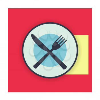 provide etiquette finished eat on white background flat. Knives and forks on a plate. Vector illustration.
