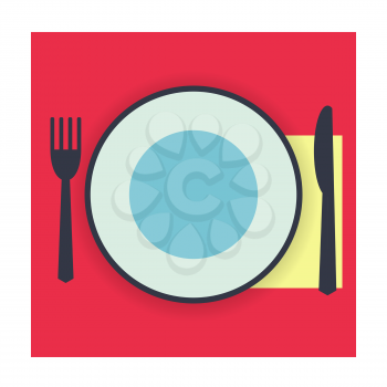 provide etiquette on white background flat. Knives and forks on a plate. Vector illustration.
