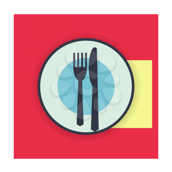 provide etiquette wait next meal on white background flat. Knives and forks on a plate. Vector illustration.