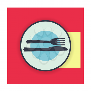provide etiquette excellent meal on white background flat. Knives and forks on a plate. Vector illustration.