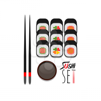 Sushi set color vector flat icon on a white background. Roll symbol collection. Isometric flat icons.