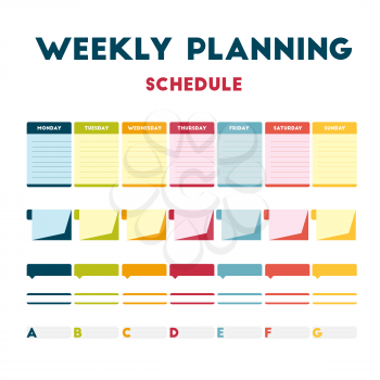 Flat design, colored paper calendar week. Diary personal training routine. Weekly calendar days. Vector element info graphic banner everyday.